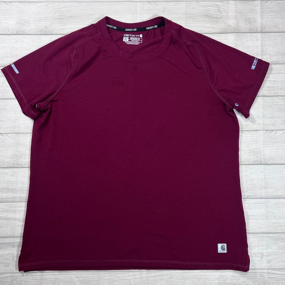 Carhartt LWD Performance T-Shirt Women Large Burgundy Relaxed Fit Short Sleeve